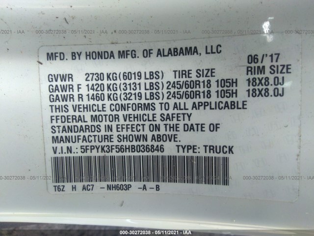 Photo 8 VIN: 5FPYK3F56HB036846 - HONDA RIDGELINE 