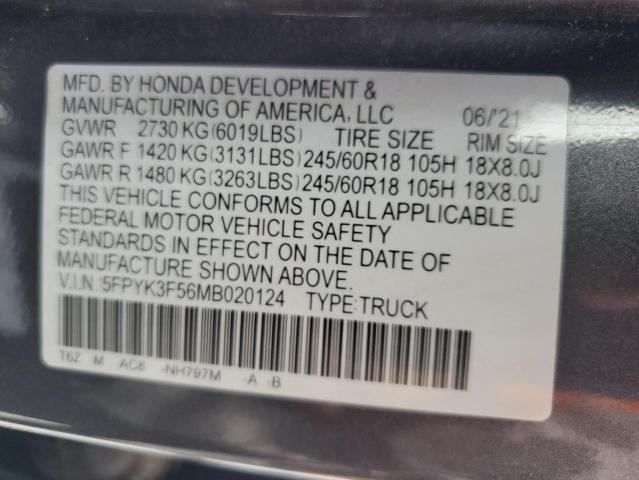 Photo 12 VIN: 5FPYK3F56MB020124 - HONDA RIDGELINE 