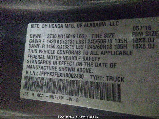 Photo 8 VIN: 5FPYK3F5XHB002490 - HONDA RIDGELINE 