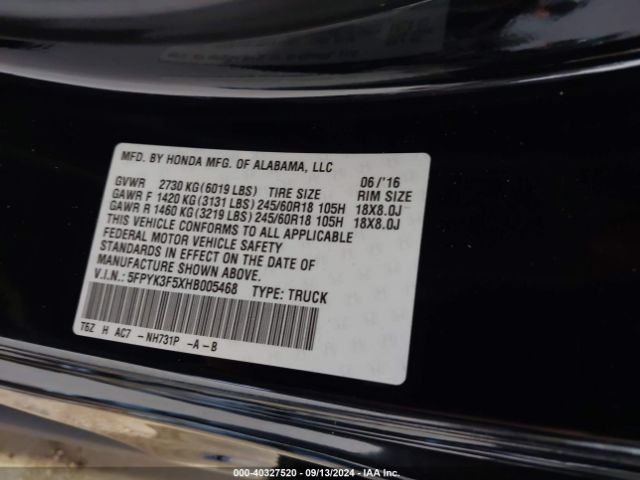 Photo 8 VIN: 5FPYK3F5XHB005468 - HONDA RIDGELINE 