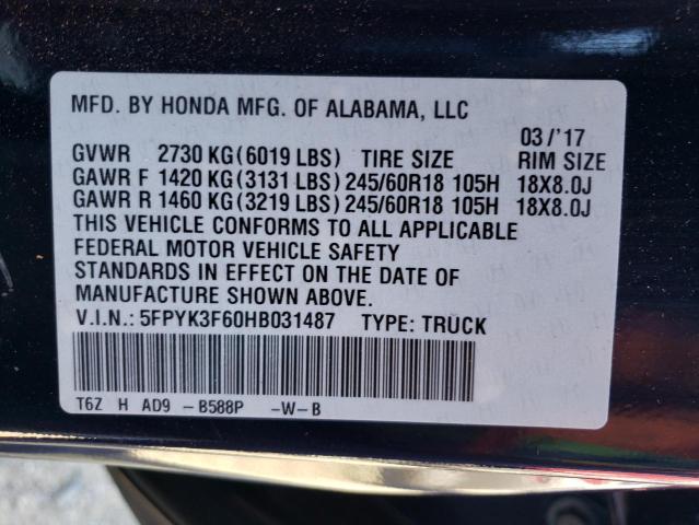 Photo 9 VIN: 5FPYK3F60HB031487 - HONDA RIDGELINE 