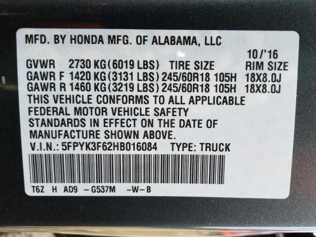 Photo 9 VIN: 5FPYK3F62HB016084 - HONDA RIDGELINE 