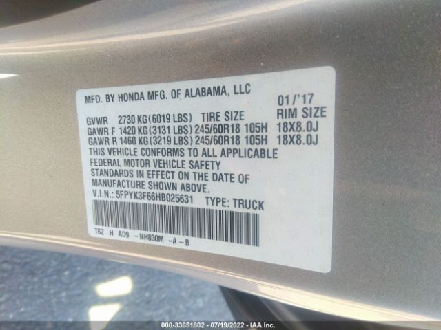 Photo 8 VIN: 5FPYK3F66HB025631 - HONDA RIDGELINE 