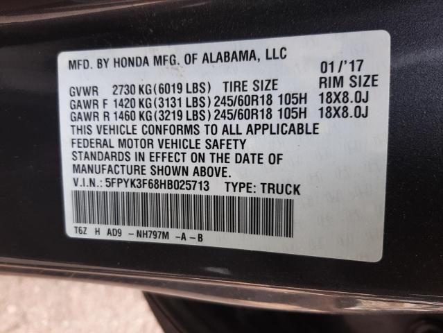 Photo 9 VIN: 5FPYK3F68HB025713 - HONDA RIDGELINE 