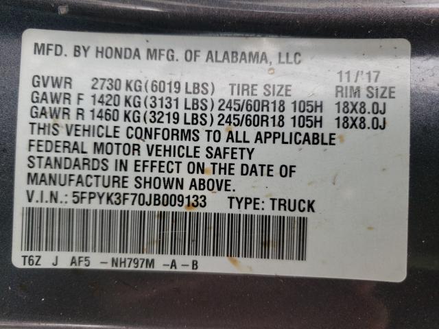 Photo 9 VIN: 5FPYK3F70JB009133 - HONDA RIDGELINE 