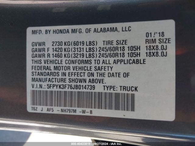 Photo 8 VIN: 5FPYK3F76JB014739 - HONDA RIDGELINE 