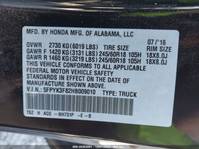 Photo 8 VIN: 5FPYK3F82HB009010 - HONDA RIDGELINE 