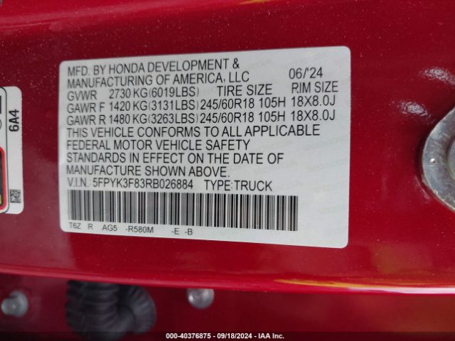 Photo 8 VIN: 5FPYK3F83RB026884 - HONDA RIDGELINE 