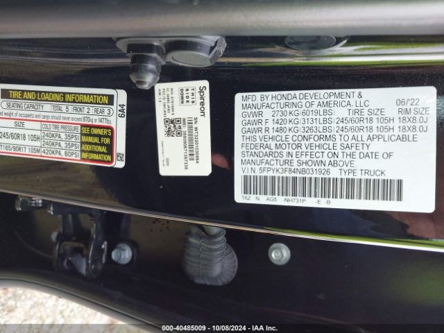 Photo 8 VIN: 5FPYK3F84NB031926 - HONDA RIDGELINE 