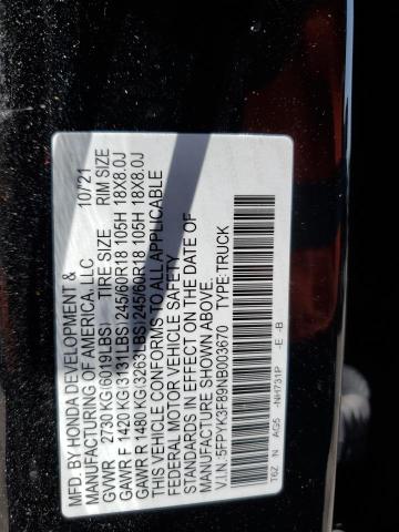 Photo 11 VIN: 5FPYK3F89NB003670 - HONDA RIDGELINE 