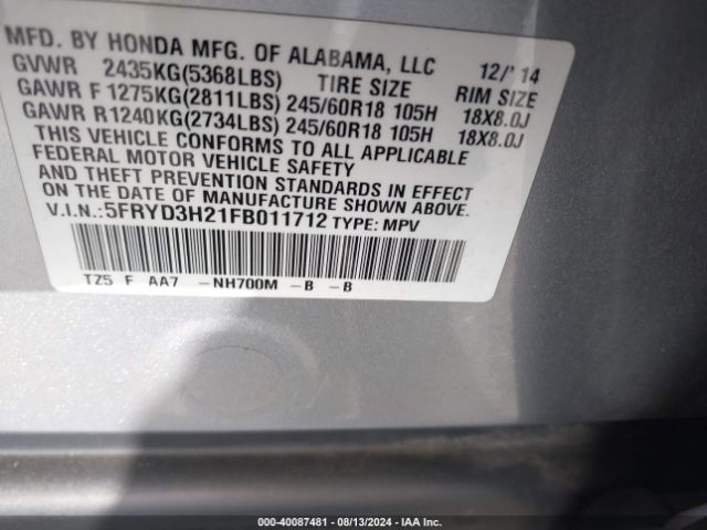 Photo 8 VIN: 5FRYD3H21FB011712 - ACURA MDX 