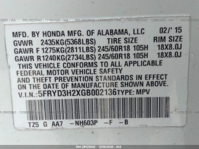 Photo 8 VIN: 5FRYD3H2XGB002136 - ACURA MDX 