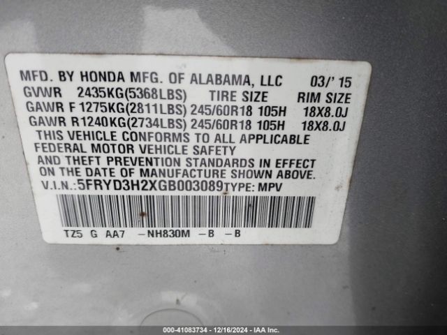 Photo 8 VIN: 5FRYD3H2XGB003089 - ACURA MDX 