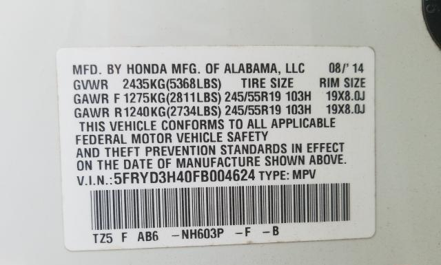 Photo 9 VIN: 5FRYD3H40FB004624 - ACURA MDX 