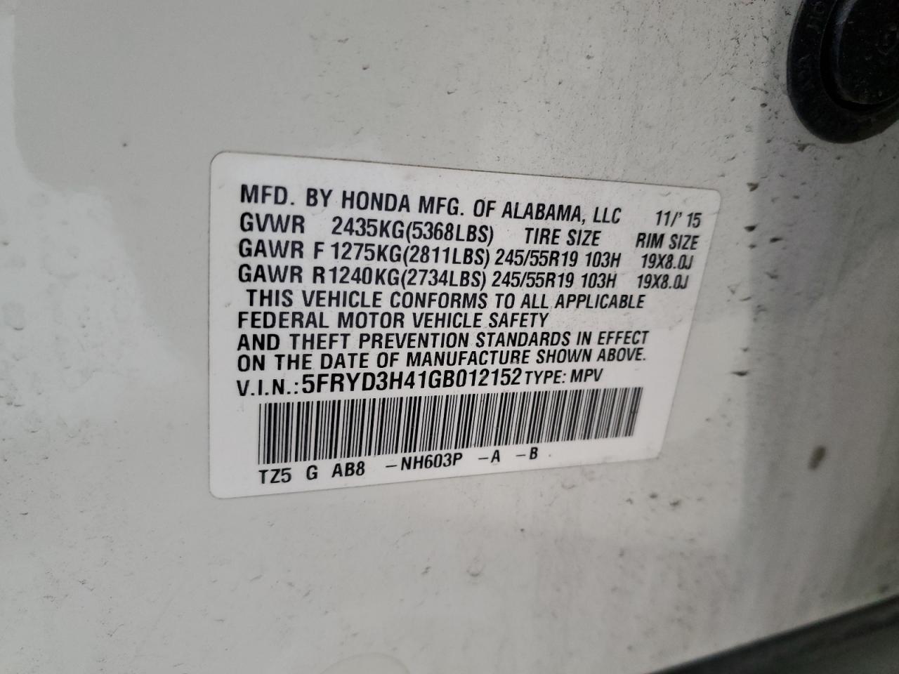 Photo 12 VIN: 5FRYD3H41GB012152 - ACURA MDX 