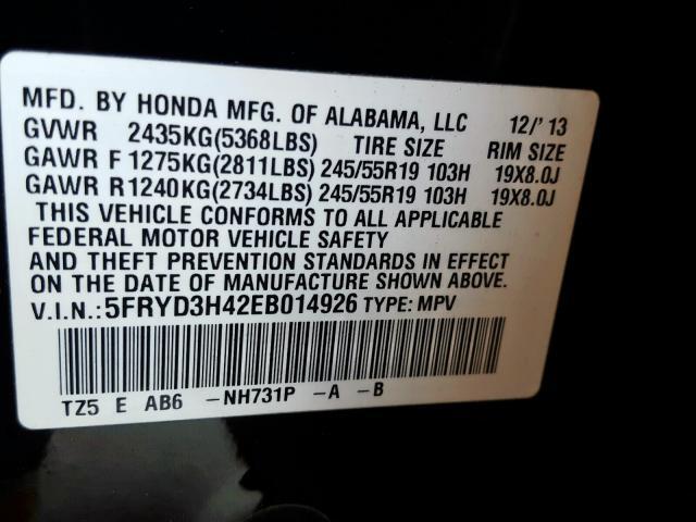 Photo 9 VIN: 5FRYD3H42EB014926 - ACURA MDX TECHNO 