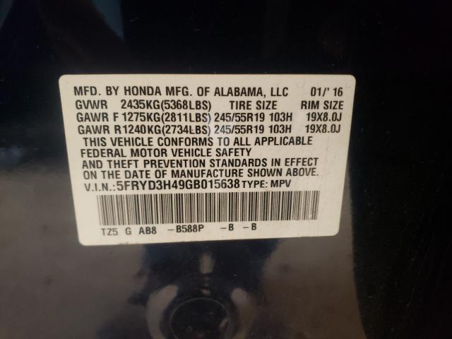 Photo 9 VIN: 5FRYD3H49GB015638 - ACURA MDX TECHNO 