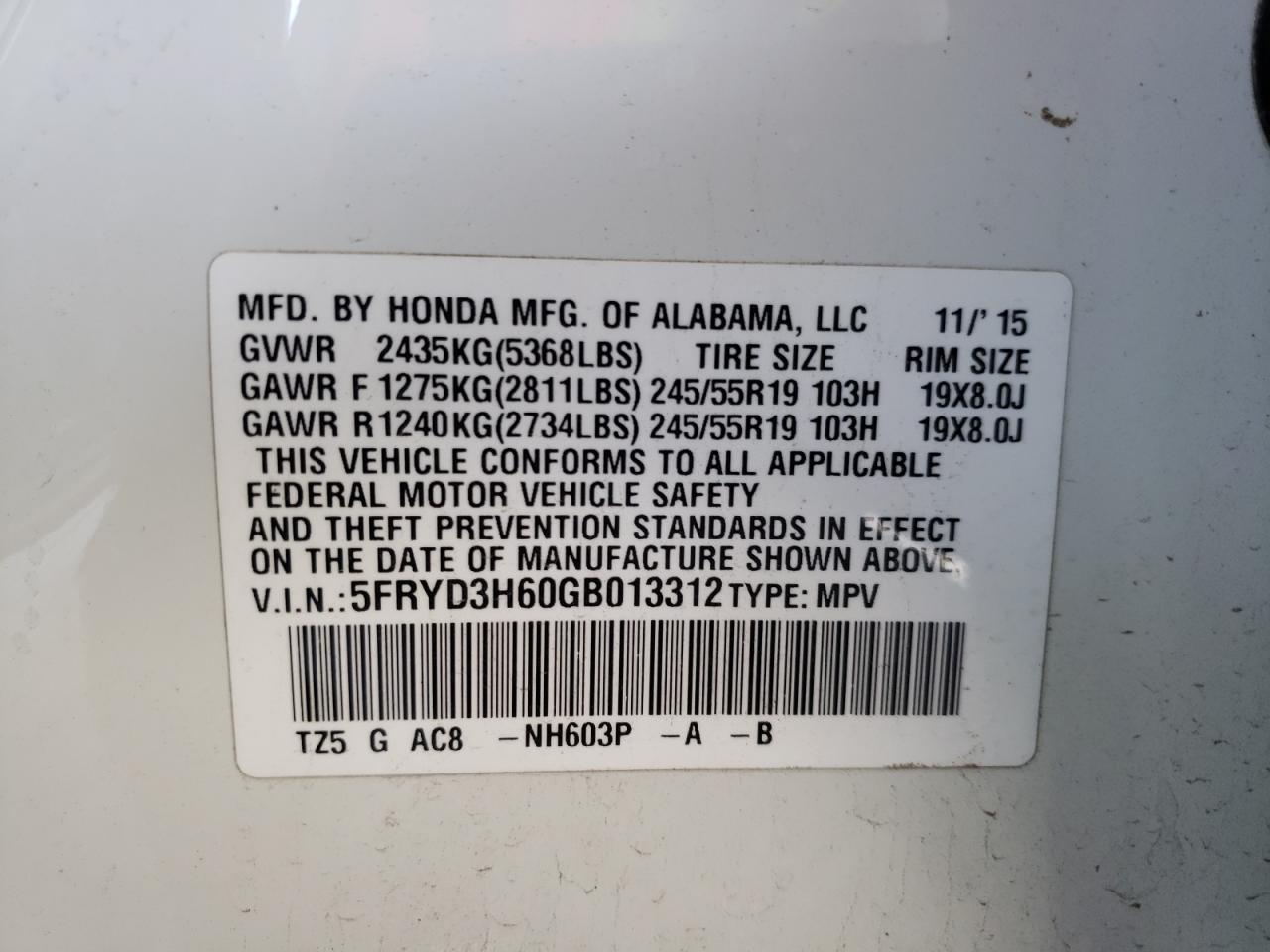 Photo 12 VIN: 5FRYD3H60GB013312 - ACURA MDX 