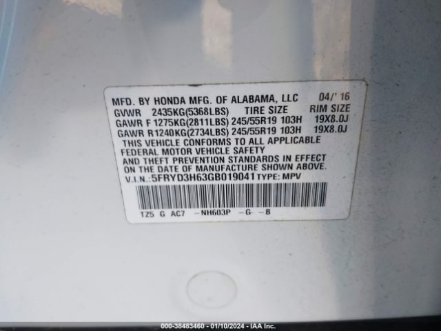 Photo 8 VIN: 5FRYD3H63GB019041 - ACURA MDX 