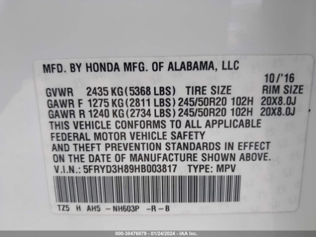 Photo 8 VIN: 5FRYD3H89HB003817 - ACURA MDX 