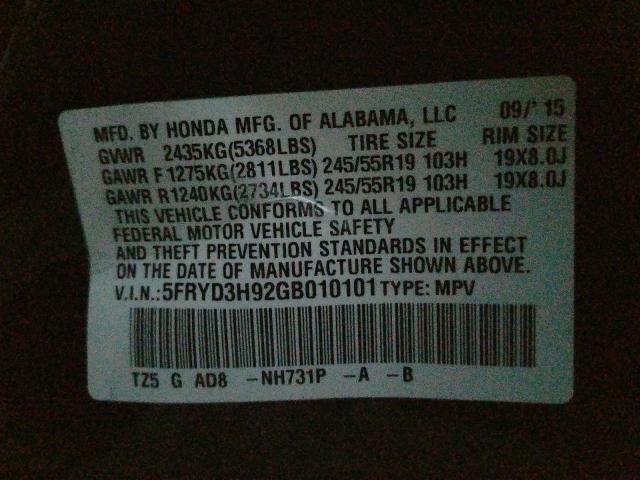 Photo 12 VIN: 5FRYD3H92GB010101 - ACURA MDX ADVANC 