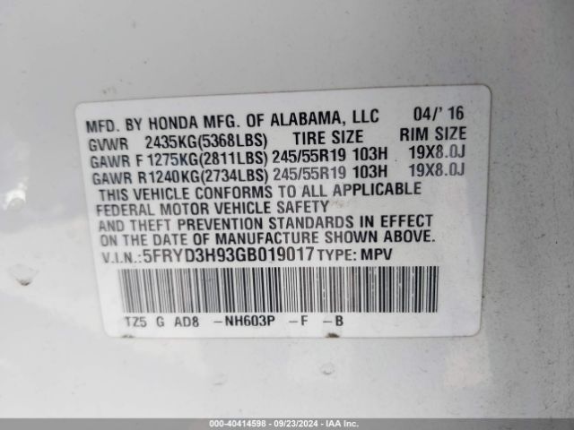 Photo 8 VIN: 5FRYD3H93GB019017 - ACURA MDX 