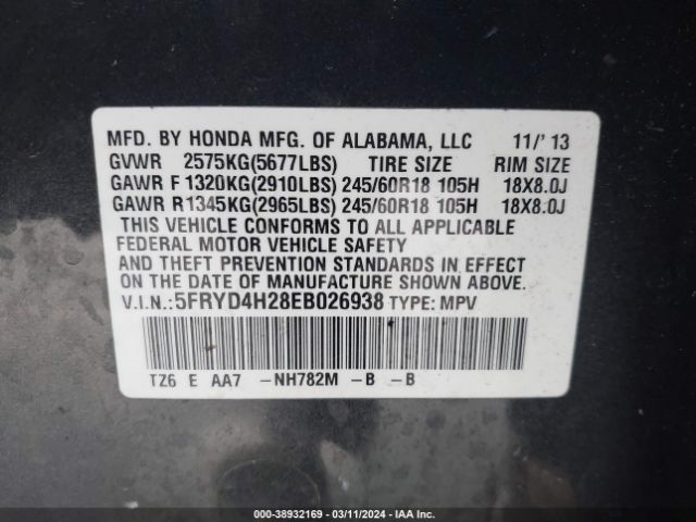 Photo 8 VIN: 5FRYD4H28EB026938 - ACURA MDX 