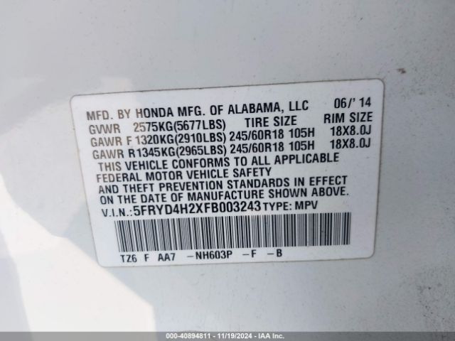 Photo 8 VIN: 5FRYD4H2XFB003243 - ACURA MDX 