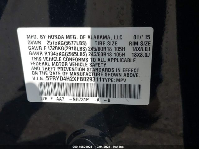 Photo 8 VIN: 5FRYD4H2XFB029311 - ACURA MDX 