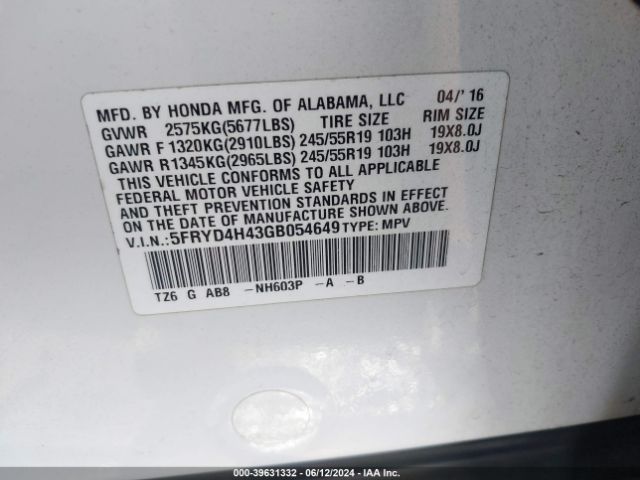 Photo 8 VIN: 5FRYD4H43GB054649 - ACURA MDX 