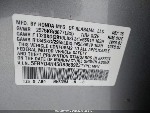 Photo 8 VIN: 5FRYD4H45GB060923 - ACURA MDX 