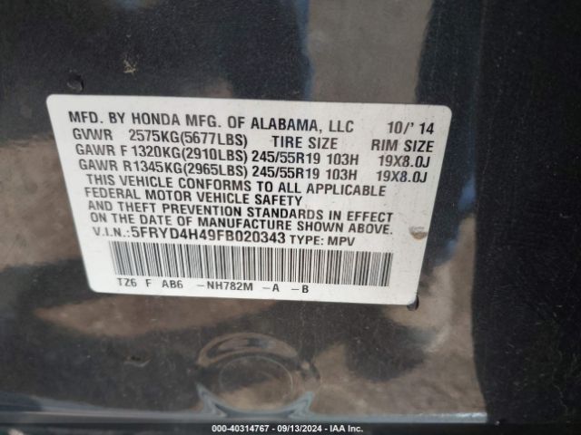 Photo 8 VIN: 5FRYD4H49FB020343 - ACURA MDX 