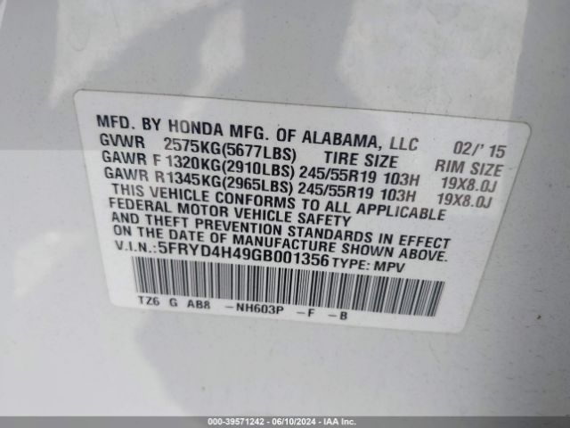 Photo 8 VIN: 5FRYD4H49GB001356 - ACURA MDX 