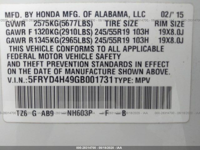 Photo 8 VIN: 5FRYD4H49GB001731 - ACURA MDX 