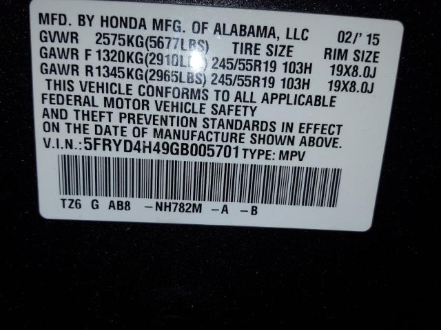 Photo 9 VIN: 5FRYD4H49GB005701 - ACURA MDX TECHNO 