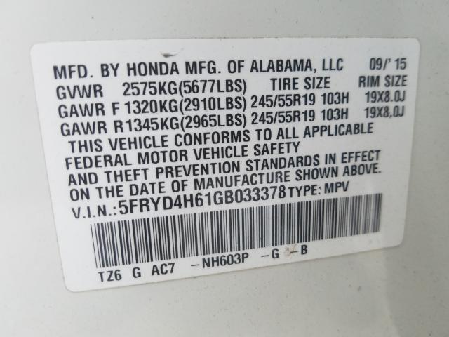 Photo 9 VIN: 5FRYD4H61GB033378 - ACURA MDX 