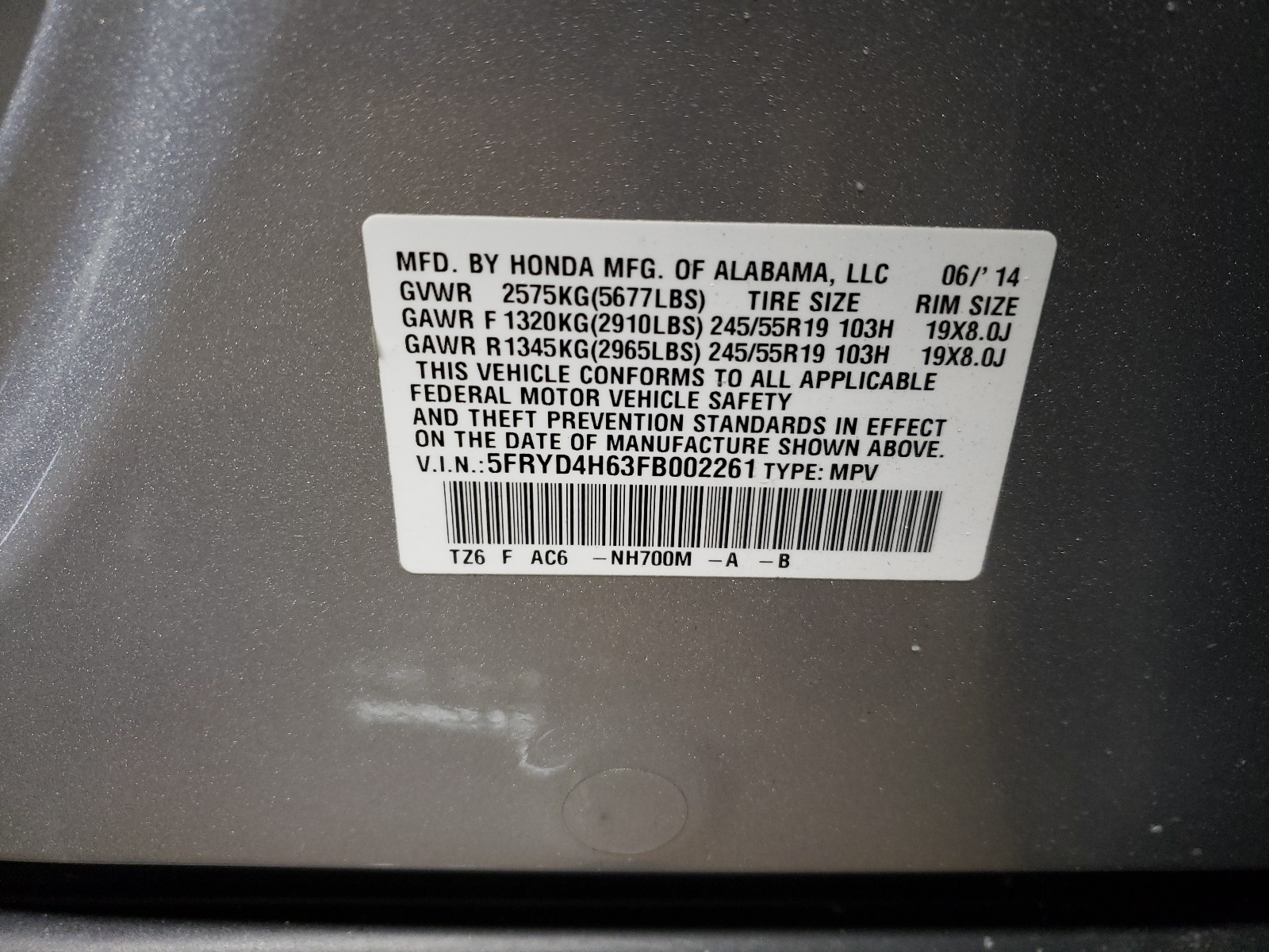 Photo 9 VIN: 5FRYD4H63FB002261 - ACURA MDX TECHNO 