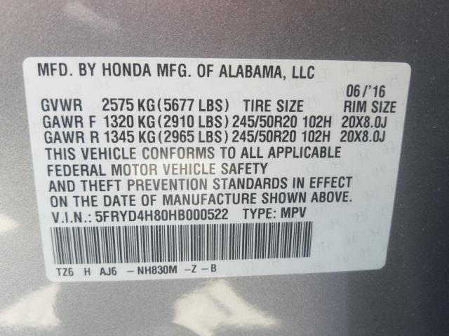 Photo 9 VIN: 5FRYD4H80HB000522 - ACURA MDX 