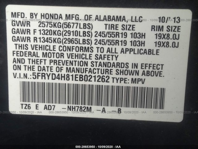 Photo 8 VIN: 5FRYD4H81EB021262 - ACURA MDX 