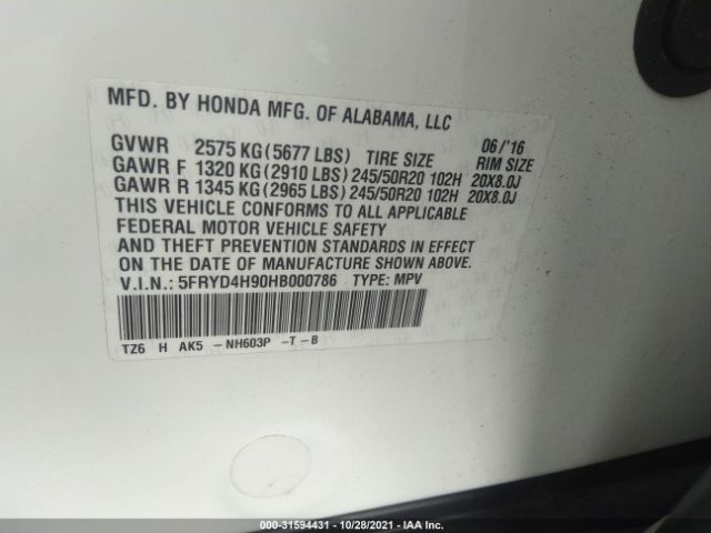 Photo 8 VIN: 5FRYD4H90HB000786 - ACURA MDX 