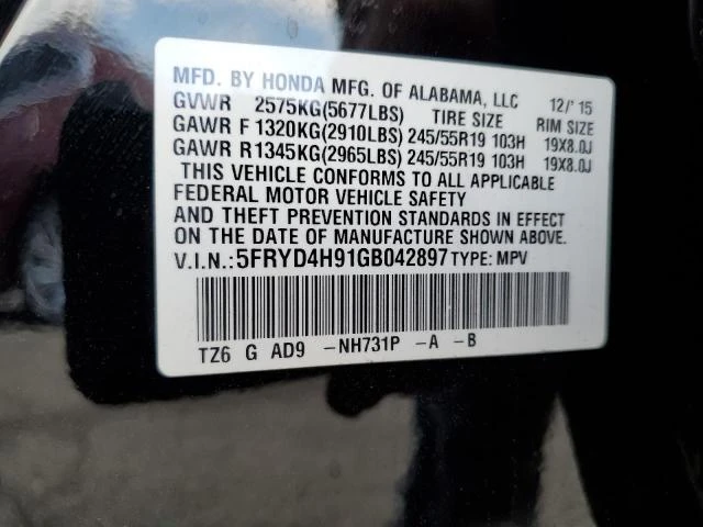 Photo 11 VIN: 5FRYD4H91GB042897 - ACURA MDX ADVANC 