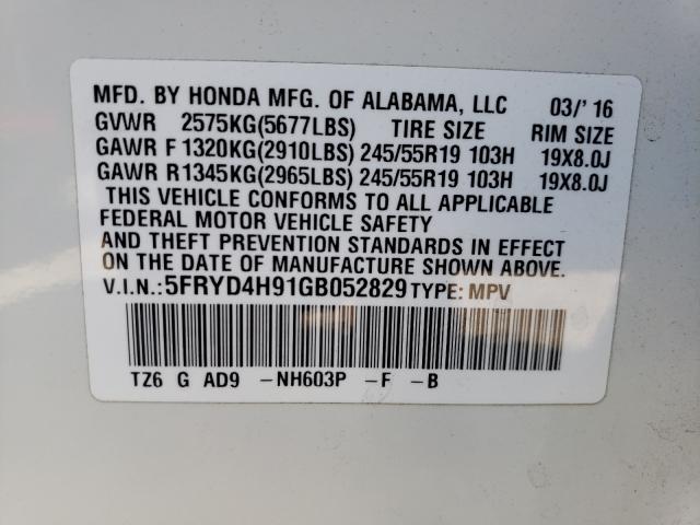 Photo 9 VIN: 5FRYD4H91GB052829 - ACURA MDX ADVANC 