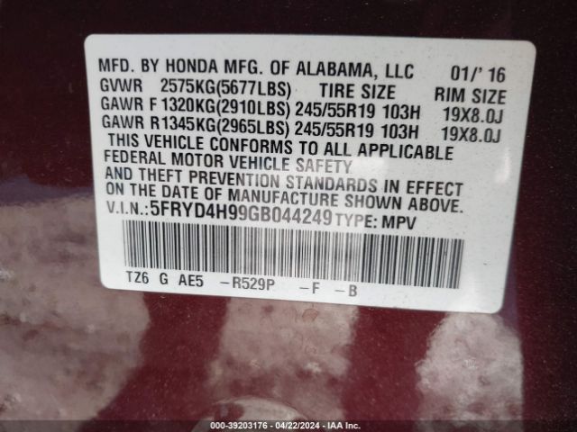 Photo 8 VIN: 5FRYD4H99GB044249 - ACURA MDX 