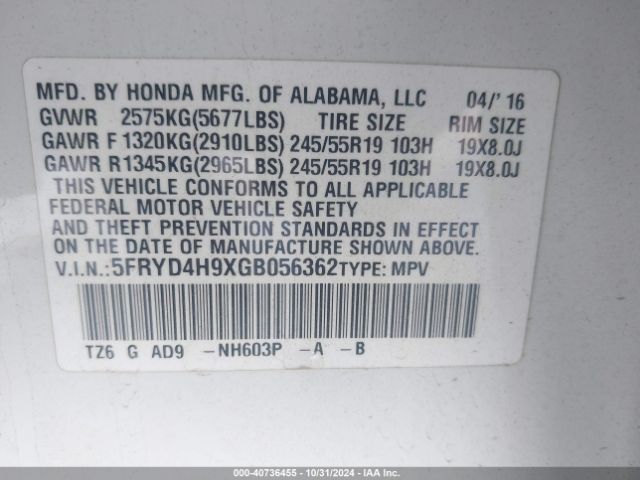 Photo 8 VIN: 5FRYD4H9XGB056362 - ACURA MDX 