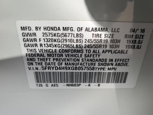 Photo 12 VIN: 5FRYD4H9XGB057558 - ACURA MDX ADVANC 