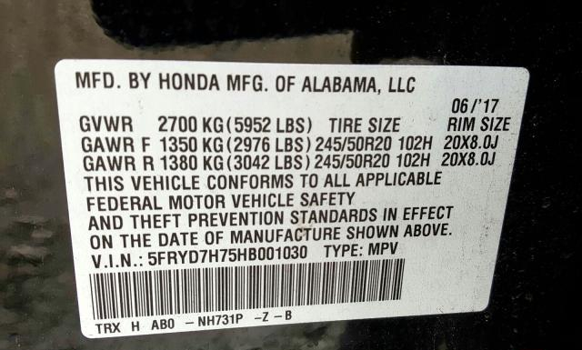 Photo 9 VIN: 5FRYD7H75HB001030 - ACURA MDX 