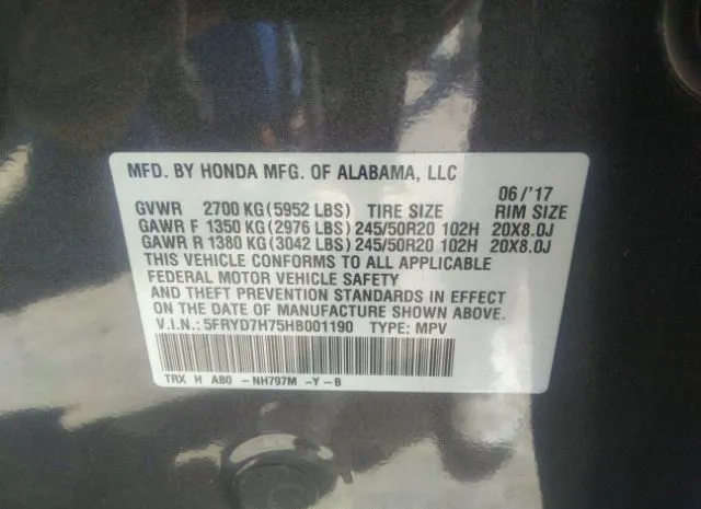 Photo 8 VIN: 5FRYD7H75HB001190 - ACURA MDX 