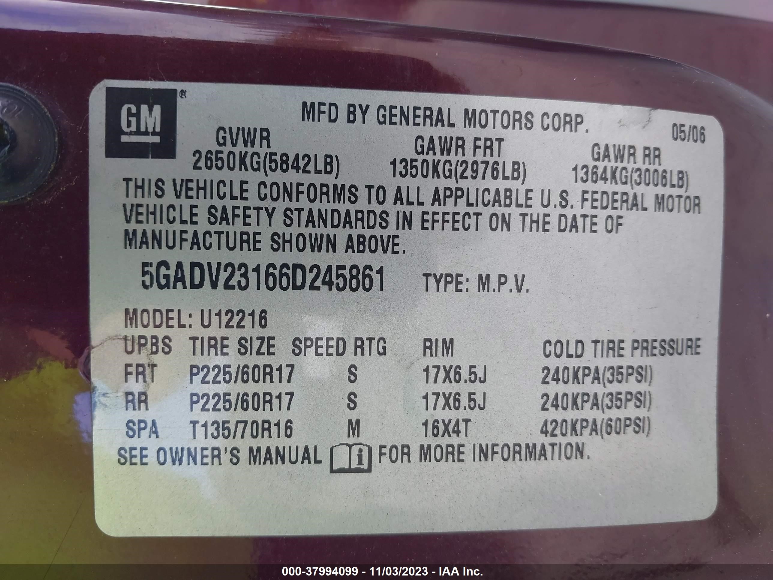 Photo 8 VIN: 5GADV23166D245861 - BUICK TERRAZA 