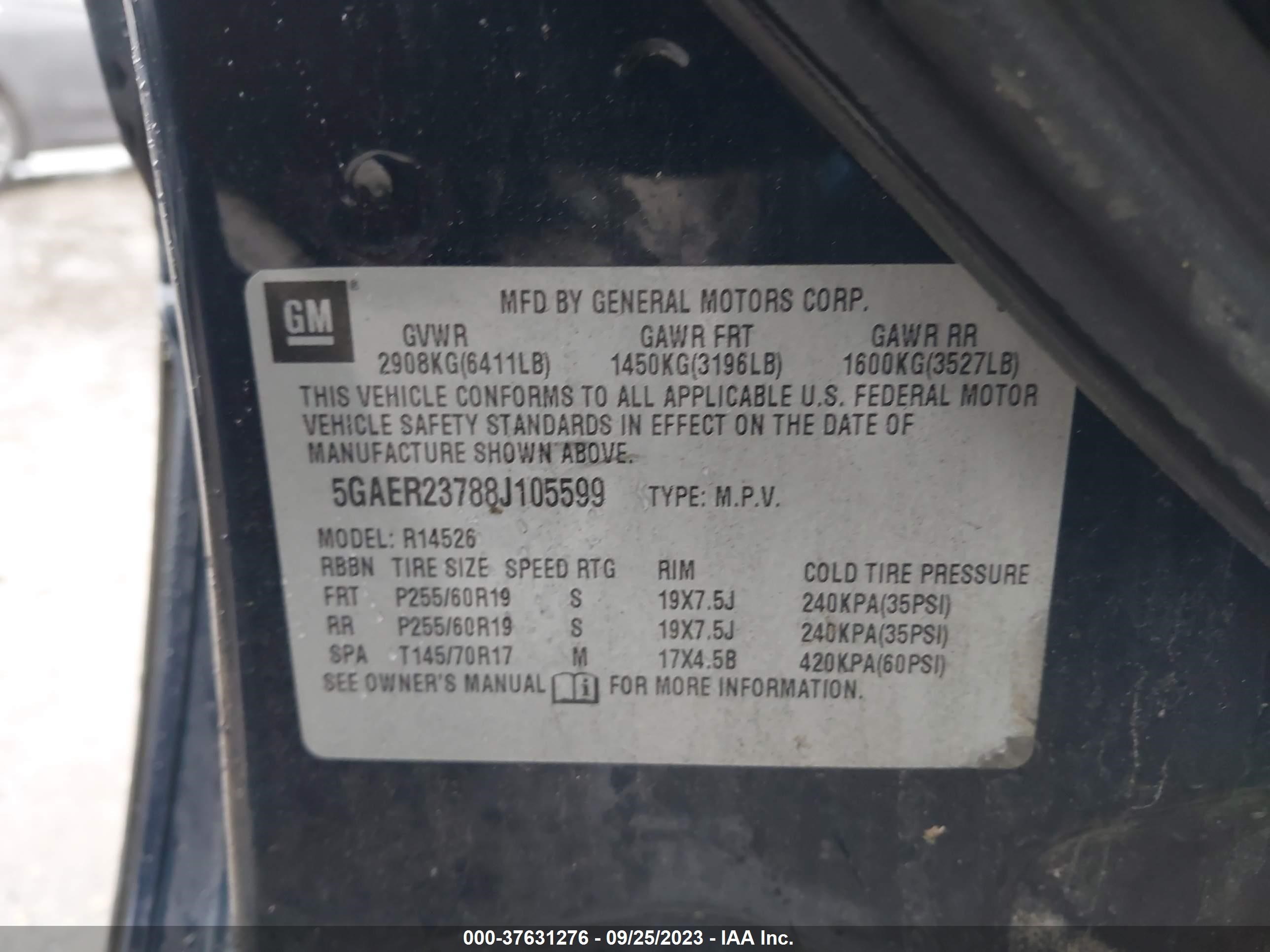 Photo 8 VIN: 5GAER23788J105599 - BUICK ENCLAVE 