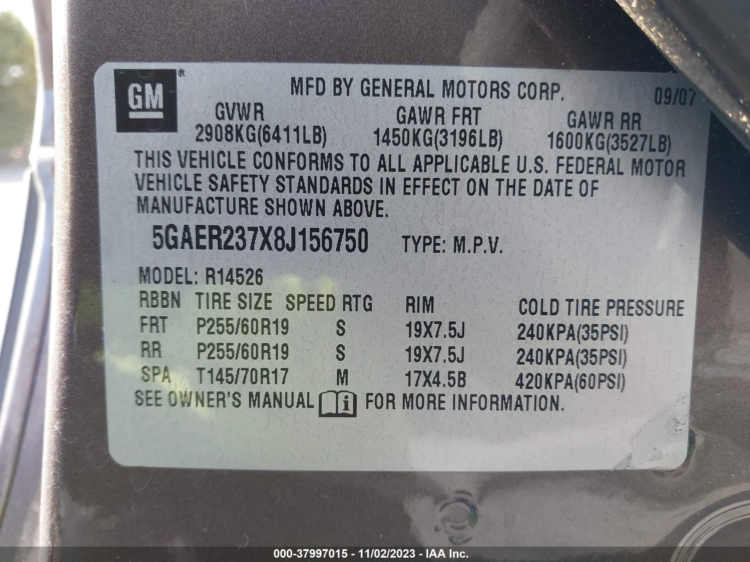 Photo 8 VIN: 5GAER237X8J156750 - BUICK ENCLAVE 